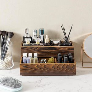 Wooden Two Tier <b>Makeup</b> Organizer With Drawers Storage <b>Box</b> For Bathroom Vanity Desktop Cosmetic Storage - Product Image 1