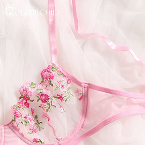 New Fashion Blumen stickerei Damen Gold Orchidee Dessous Frauen Sexy 2 Stück BH und Slip Dessous Sets - Product Image 6