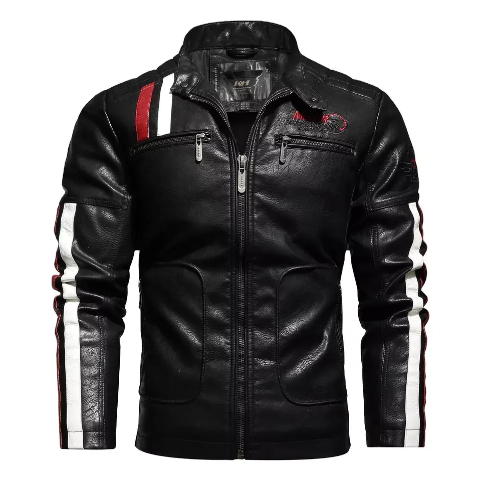 Black Jacket Mens Manufacture Custom Contrast Biker Genuine Leather Jacket And Custom Embroidery Bomber Pu Leather Jacket