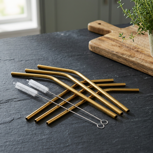 Gold Metal Reusable <b>Drinking</b> <b>Straws</b> 4 Pack Minimalist Cocktail Bar Accessories - Product Image 2