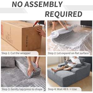 أريكة سرير VOXHOME من قماش الكوردروي الأسود بدون هيكل، بتصميم إسكندنافي مضغوط للتخزين، تصلح كأريكة فردية أو شيزلونج للقراءة في غرفة معيشة الشقة - Product Image 6