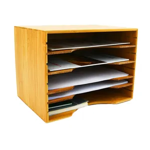 Plateau d'organisation en bois de bambou, diviseur de bureau avec compartiments ajustables