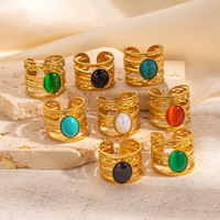 Novirassine 18K Gold 316L Edelstahl PVD-Beschichtet Wasserdicht Hypoallergen Vintage Breiter Mehrschichtiger Farbiger Muschelring Geschenk