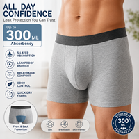 Sous-vêtements d'incontinence OEM 300 ml, discrets, doux, séchage rapide, anti-fuites, 5 couches, caleçons boxer pour hommes, sous-vêtements d'incontinence