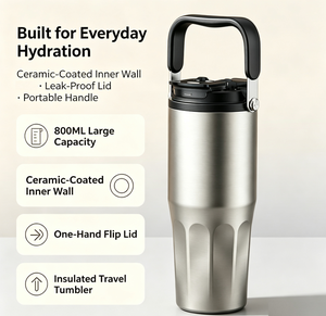 800ml Modern Ceramic Coated Vacuum Insulated Travel Tumbler Lid Handle Eco-Friendly Portable Business Gifts Water Bottle Custom - Product Image 2
