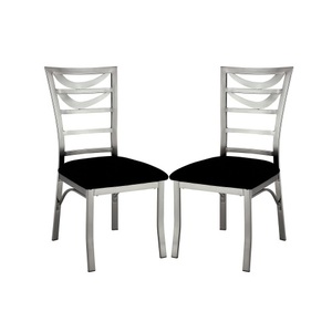 Chaises de salle à manger convertibles OE HOME contemporaines en lin, 2 pièces, siège en microfibre noire, dossier en échelle, revêtement en poudre satiné - Product Image 3