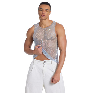 Heren Sexy Strass Mesh <span class=keywords><strong>Tank</strong></span> <span class=keywords><strong>Top</strong></span> Mouwloos Visnet Vest O-hals Doorzichtig Voor Feestkleding Club En Nachtleven Mode - Product Image 1