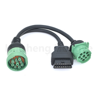 Cable Divisor en Y Tipo 2 Verde Deutsch J1939 de 9 Pines Macho a Cable Hembra J1962 de 16 Pines OBD/OBD2/OBDII para Diagnóstico de Flotas de Camiones Pesados