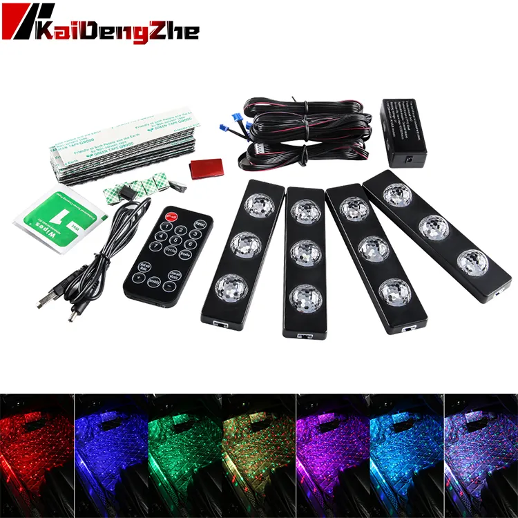 Kablosuz müzik kontrol cihazı araba iç kat flaş ışığı 12 LED araba atmosfer ışığı