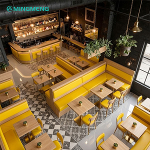 MINGMENG Modern L-Shape Restaurant Booth Set Wood Frame High-Density <b>Foam</b> <b>Seating</b> Commercial Dining Furniture - Product Image 3