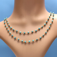 Collier en perles turquoises naturelles, mm, fait à la main, chaîne, chapelet