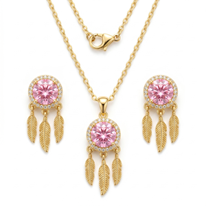 Juego de Joyería Atrapasueños Chapado en Oro Rosa con Circonitas y Cadena de Acero Inoxidable - Product Image 1