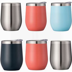 Gobelet isotherme à double paroi en acier inoxydable de 12 oz avec couvercles et pailles, verre à vin sans pied, pour café et eau bouillante - Product Image 2