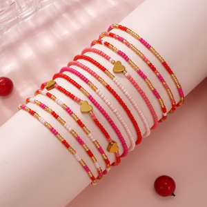 Go2boho Tim Đính Cườm Vòng Đeo Tay Thiết Lập Cho Phụ Nữ, Handmade Hồng Đỏ Vàng Căng Vòng Đeo Tay, Đa Lớp Boho Đồ Trang Sức Quà Tặng - Product Image 1