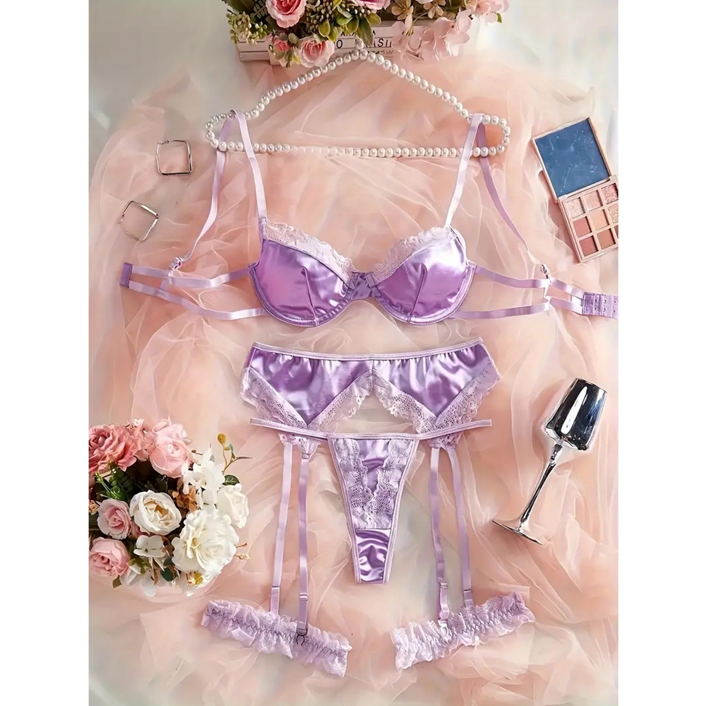 Purple Lingerie - Purple Garter Lingerie - Sheer Lace Design Purple Lingerie - Purple Garter Lingerie - Sheer Lace Design