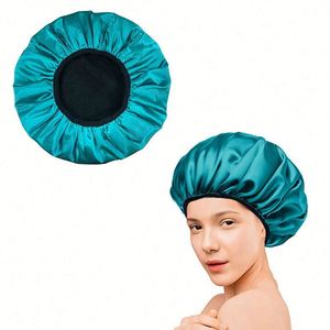 Gorros de tela forrados, gorro de baño impermeable de triple capa grande, toalla de secado, gorro elástico reutilizable para el cabello - Product Image 1