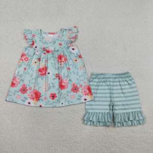 Custom Casual Summer Pink Plaid Print Cotton Spandex Kids Scallop Edge T-Shirt Bloomer 2 Pieces Outfits <b>Sister</b> Cute Clothes Sets - Product Image 5