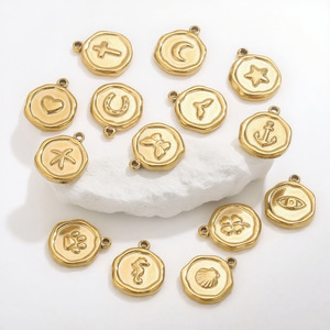 Stainless Steel <b>Wax</b> <b>Seal</b> Charm Round Clover Heart Butterfly Cross Pendant in Bag for DIY Necklace Bracelet Jewelry Making - Product Image 1
