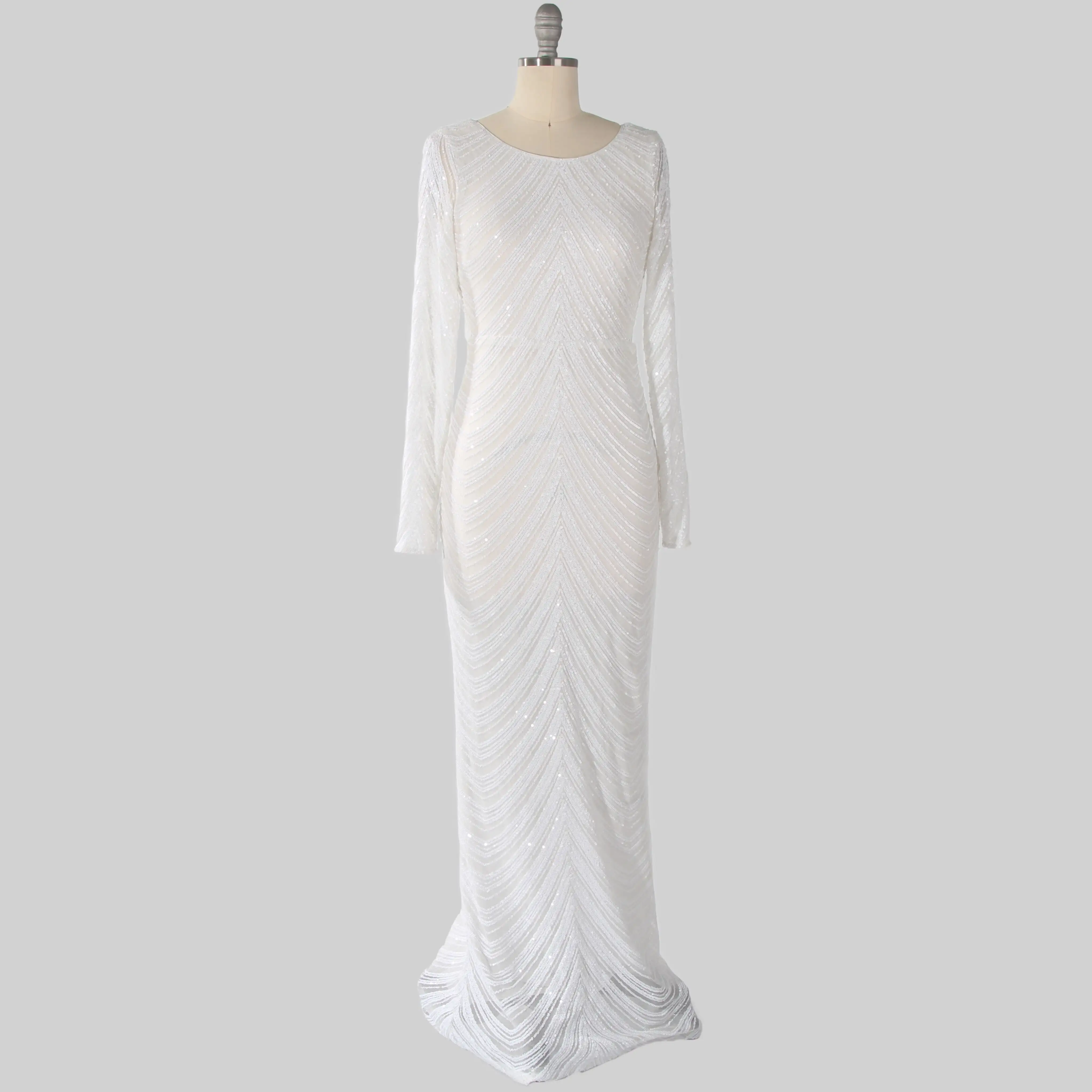 2023 elegant white long sleeve muslim gown sequin formal evening dress