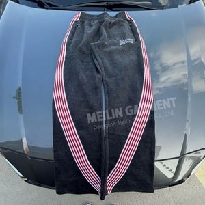 Manufacturers Custom 100% Cotton Acid Wash Sweat Pants Oversized Stripe Baggy <b>Trouser</b> Flared Sweat Pants - Product Image 1