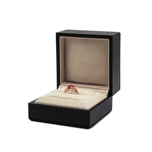 PU leather black jewelry box custom logo packing jewellery engagement luxury wedding ring box