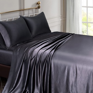 Parure de lit de luxe en satin de soie <span class=keywords><strong>noir</strong></span>, taille King, 4 pièces, draps-housses en microfibre, motif uni, 600 fils, pour hôtels et usage domestique - Product Image 1