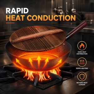 Industrial Grade Chinese Iron Wok Wide Mouth Ring Texture Non Stick Finish High Thermal Efficiency Stir Fry Cookware - Product Image 6