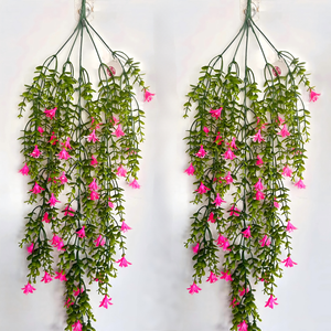 Decoración de Techo para Bodas en Hoteles, Plantas Verdes Colgantes Rosadas, Flores Artificiales de Durazno Rojo y Gloría de la Mañana, Tiras Colgantes para Decoración de Techo - Product Image 1