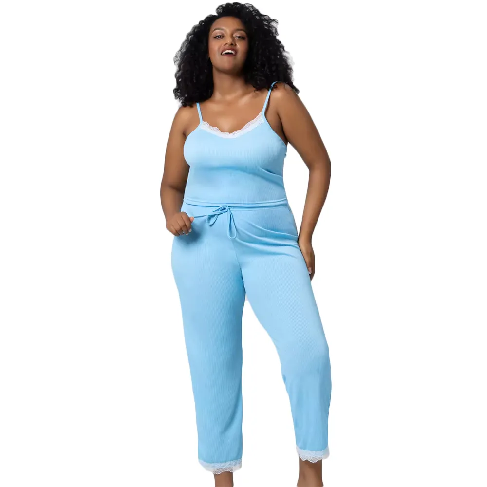 KKVVSS 36874-1 más tamaño cordón encaje Mujer ropa de dormir conjunto babydoll Camisones pijama pantalones estilo suave