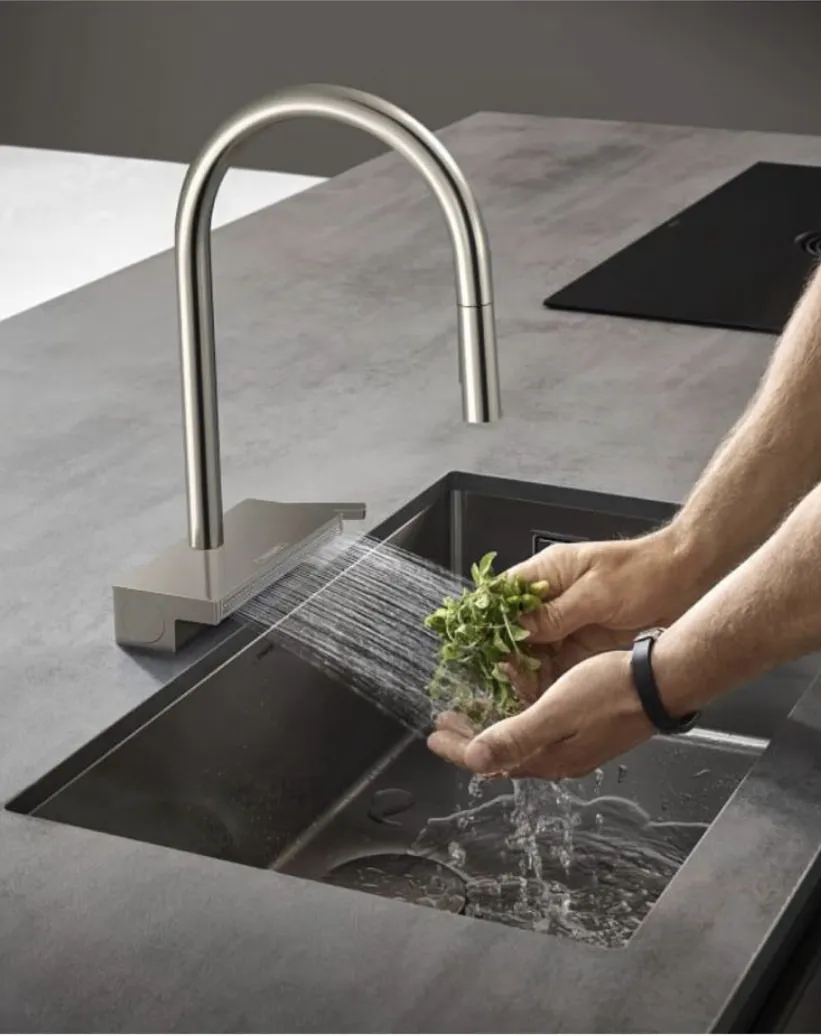 fly water new design waterfall outlet gun gray stain kitchen faucet