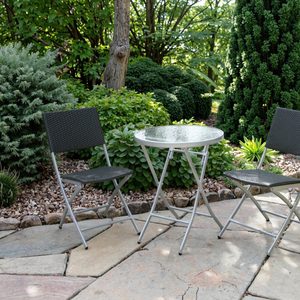 Leisure Modern 3pcs Steel <b>Rattan</b> Foldable Garden <b>Bistro</b> <b>Set</b> Outdoor Furniture 1 Year Warranty for Balcony Hotel School Use - Product Image 4