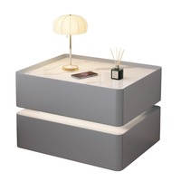 Table de chevet moderne et minimaliste blanche avec 2 tiroirs - Construction en bois massif - Bordure surpiquée - Meubles de chambre à coucher multiples
