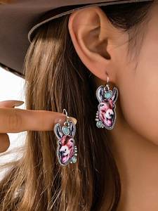 Collier et boucles d'oreilles vintage à imprimé Rodeo Western pour femme, bijoux pendantes rétro floraux du Sud-ouest, style cowgirl - Product Image 2