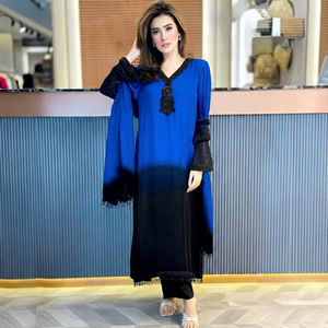 Robe Anarkali noire brodée pour femme, style traditionnel indien pakistanais, longueur ras du sol, en soie, coupe classique, pour mariage - Product Image 1