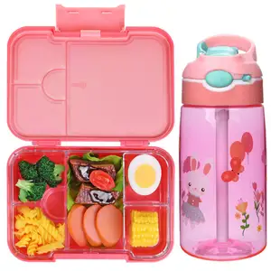 Oukeng kotak makan siang Bento banyak kisi, Set botol air untuk anak-anak, kotak makan siang anak-anak motif 2024, tren baru