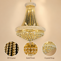 Lampu Gantung Kristal Mewah JYLIGHTING Custom E14 dengan Bingkai Kuningan dan Kristal K9 untuk Pesta