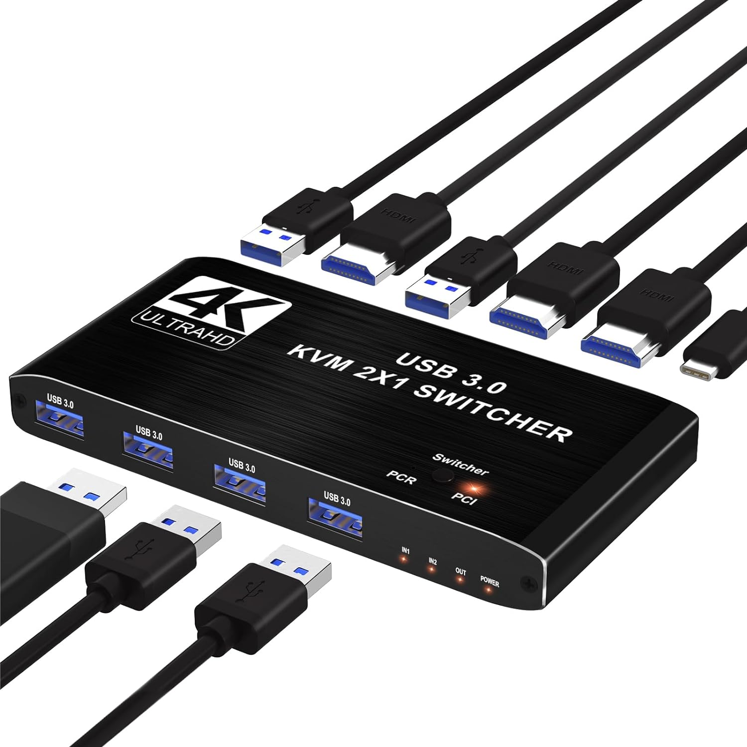 4K 60Hz HDMI KVM Switch 4x1 KVM HDMI USB Switch 4 In 1 Out With 4-port USB Hub For 4 PC Share Monitor Support Desktop Controller - View #2