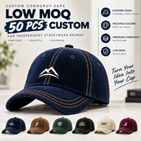 Casquette Dad Hat en velours côtelé avec logo personnalisé, style streetwear, faible MOQ, visière incurvée non structurée, marque privée, bordeaux