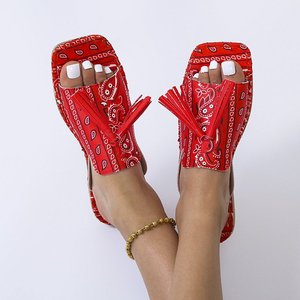 Sandalias de Mujer con Borlas, Cómodas y Elegantes, Talla 12, Color Rojo, Diseño Cuadrado, Casuales, con Flecos - Product Image 4
