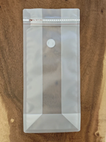 Sac à fond plat de qualité alimentaire pour l'emballage de café en grains, finition transparente givrée, logo personnalisé avec valve et fermeture éclair, MOPP PET PE 250g