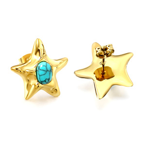 Fashion Jewelry <b>Set</b> Women's Gold Tone Star Turquoise Stone Necklace Earrings <b>Bracelet</b> Rings Party Wear Stainless Steel - Product Image 5