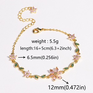 Fashion Flower Crystal <strong>Bracelet</strong> for Women, <strong>Gold</strong> Plated Colorful Zircon Leaf Chain <strong>Adjustable</strong> <strong>Bracelets</strong> Jewelry Gift - Product Image 6