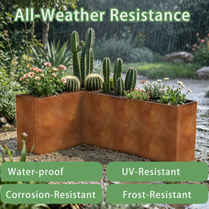 Jardinière modulaire en acier Corten en forme <span class=keywords><strong>de</strong></span> L, robuste, en acier patinable, pour la maison et l'extérieur - Product Image 5