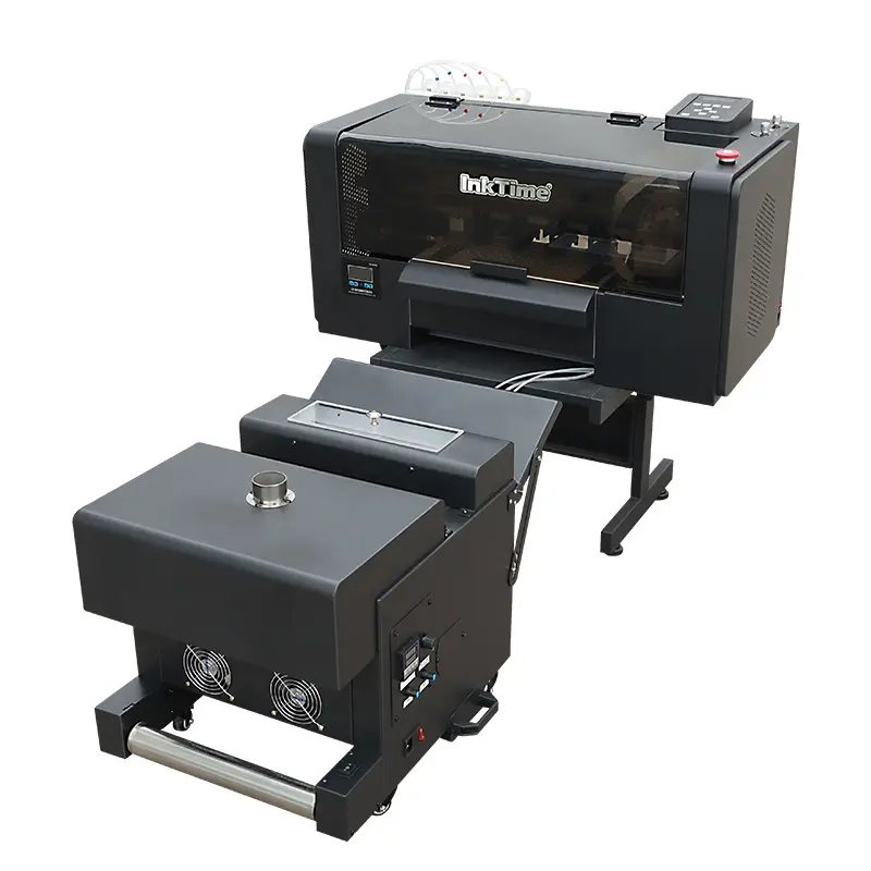 Popular dual heads dtf printer with powder shaking machine and dryer for hat short sleeve T-shirt pattern printing