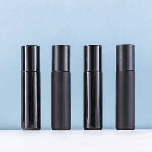 Botella de Vidrio Negra Mate de 10 ml (0.3 oz) con Rodillo Dosificador, para Masaje Ocular, Aceite, Crema, Suero, Difusor, Embalaje con Serigrafía - Product Image 1