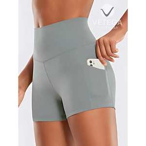 Shorts de Yoga Vetega de Cintura Alta para Mujer, Gris, Secado Rápido, Transpirables, que Absorben la Humedad, Levanta Glúteos, Ajuste Holgado con Bolsillos, 92% - Product Image 5