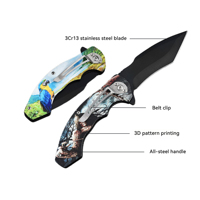 Coltello Pieghevole Personalizzabile con Motivo Teschio 3D, Manico in Acciaio Inox 3Cr13, per Caccia, Campeggio e Uso Tattico
