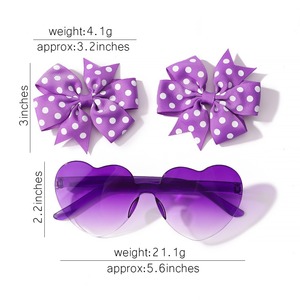 Ensemble de 2 pinces à cheveux pour filles et enfants, nouvelles, simples, colorées, avec ruban et pois, style mode et doux, avec motif lunettes de soleil, accessoires pour cheveux - Product Image 3