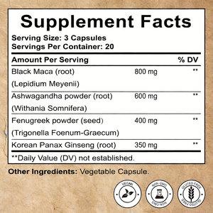 Cápsulas Herbais Masculinas VitaHall, Vendas Quentes, BLACK MACA+ASHWAGANDHA+FENUGREEK+PANAX GINSENG, Cápsula 4 em 1 para Potência Masculina - Product Image 2