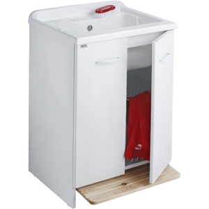 Mobiletto Lavello Impermeabile con Cesto Portabiancheria Rimovibile 60x50cm - Product Image 1
